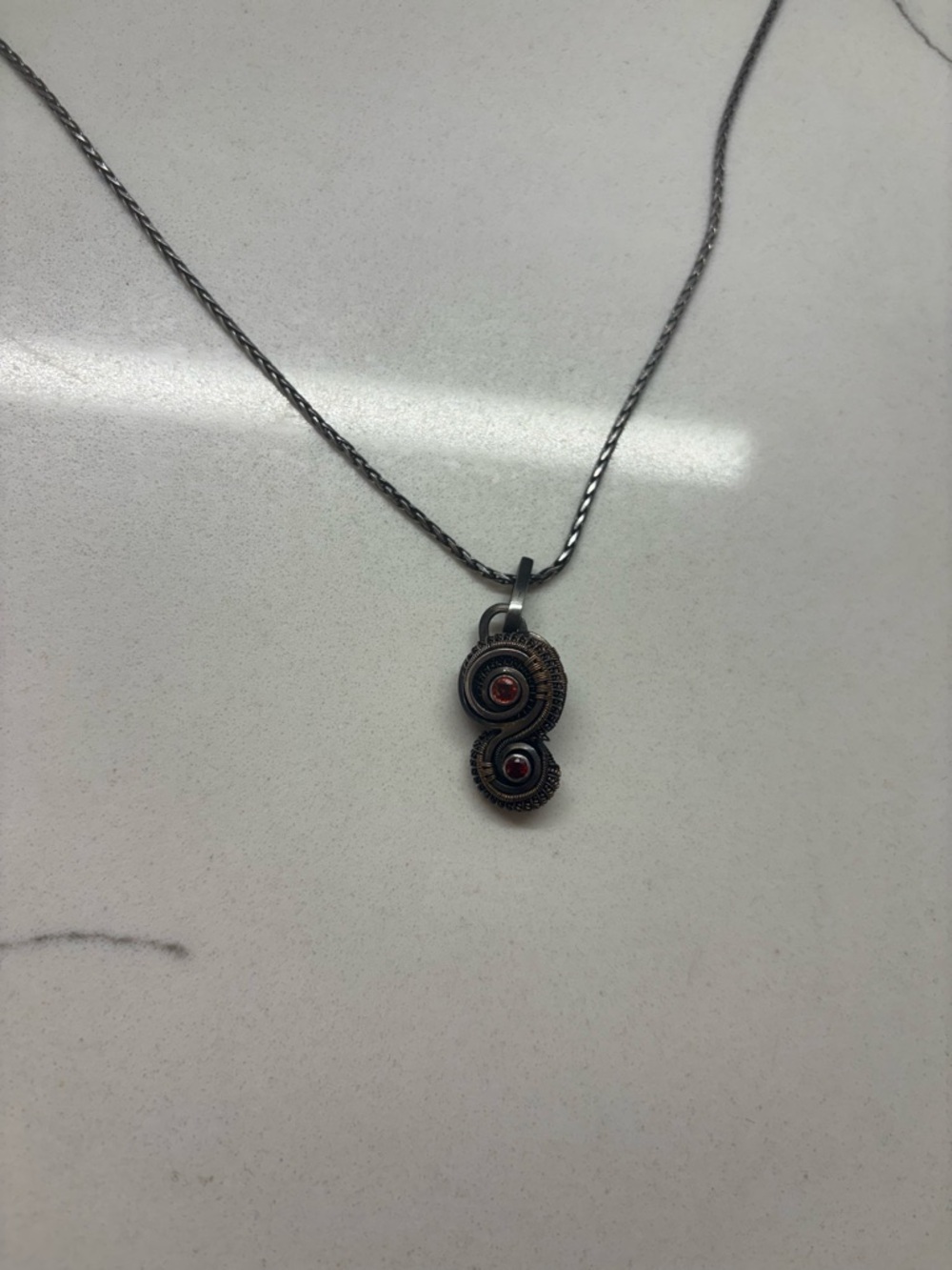 Vintage-Inspired Double Spiral Wire Wrap African Ruby Pendant